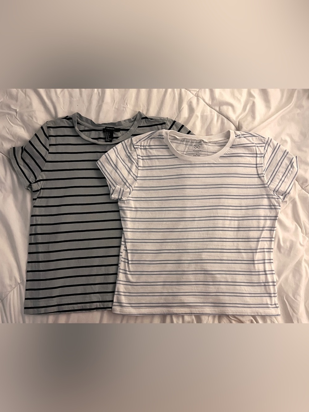 Striped Tee Bundle — White/Light Blue + Light Blue/Black